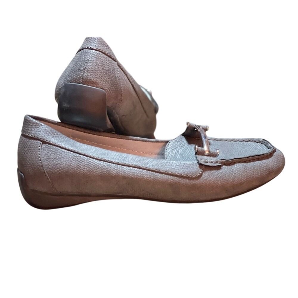 Chaps Connie Grey Textured Bit Loafer Driver Flats Shoes Womens 9B